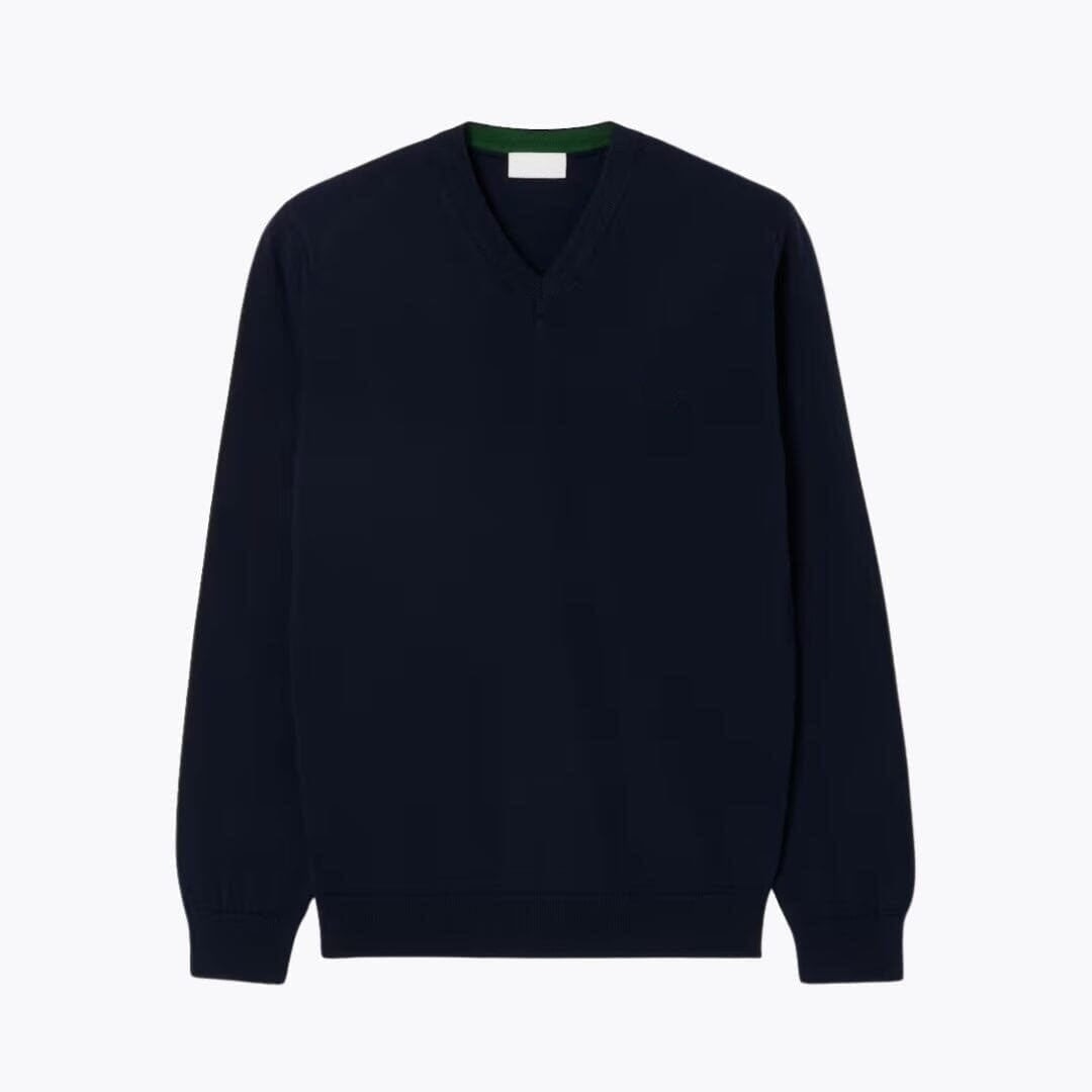 Einfarbiger Baumwoll-Pullover Mit V-Ausschnitt