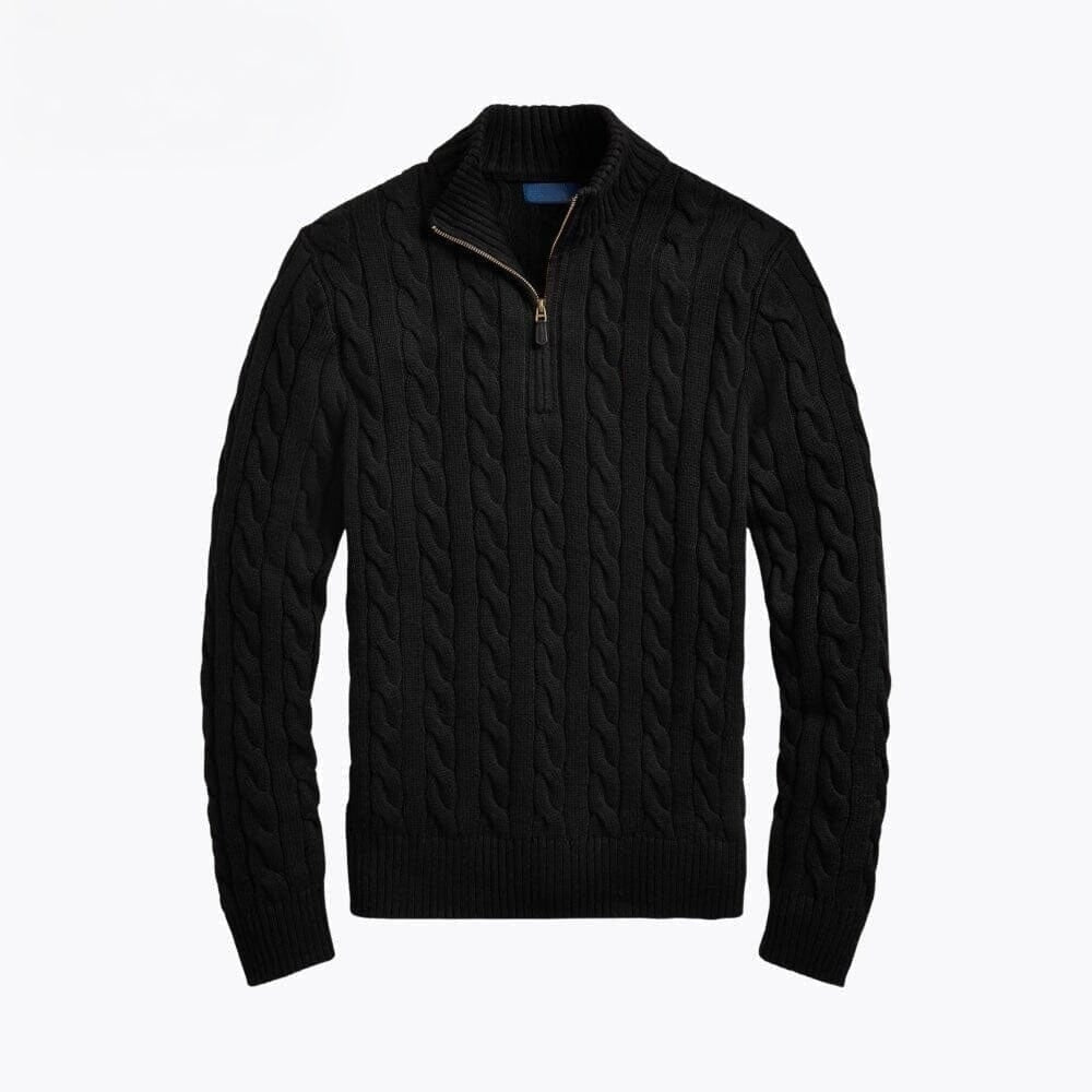 Grobstrick Baumwoll-Pullover Mit Zopfmuster Und Viertel-Reißverschluss