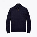 Grobstrick Baumwoll-Pullover Mit Zopfmuster Und Viertel-Reißverschluss