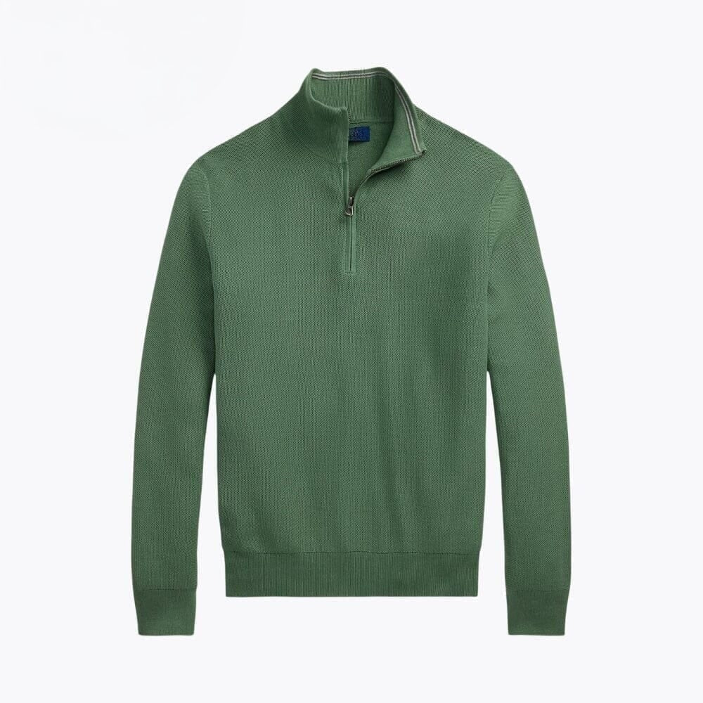 Mesh-Strick Baumwoll-Pullover Mit Viertel-Reißverschluss