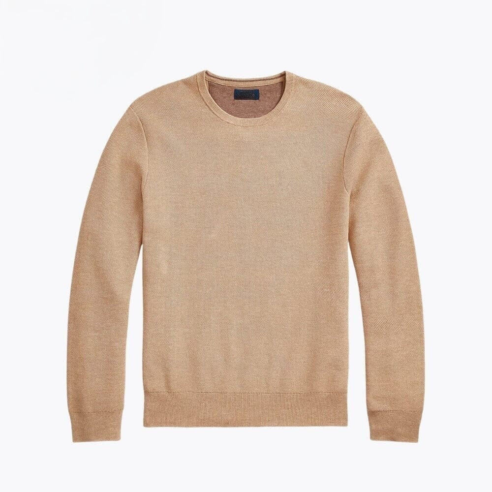 Mesh-Strick Baumwoll-Pullover Mit Rundhalsausschnitt