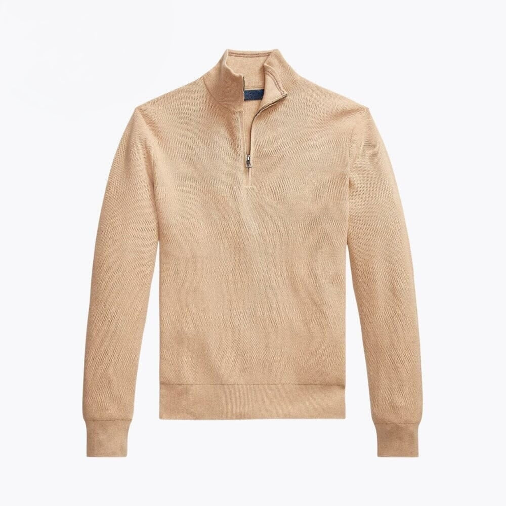 Mesh-Strick Baumwoll-Pullover Mit Viertel-Reißverschluss